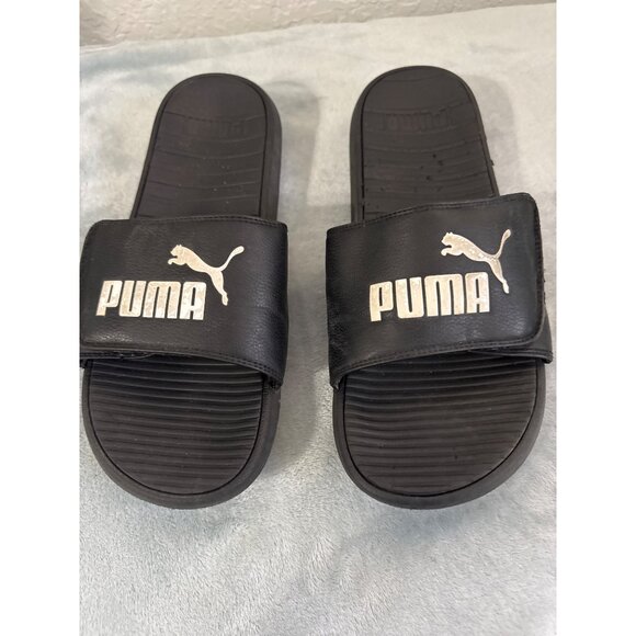 Puma Men's Slide Cool Cat Black/White Slides Sandals Flip Flops Slip On Size 11 - Picture 2 of 5